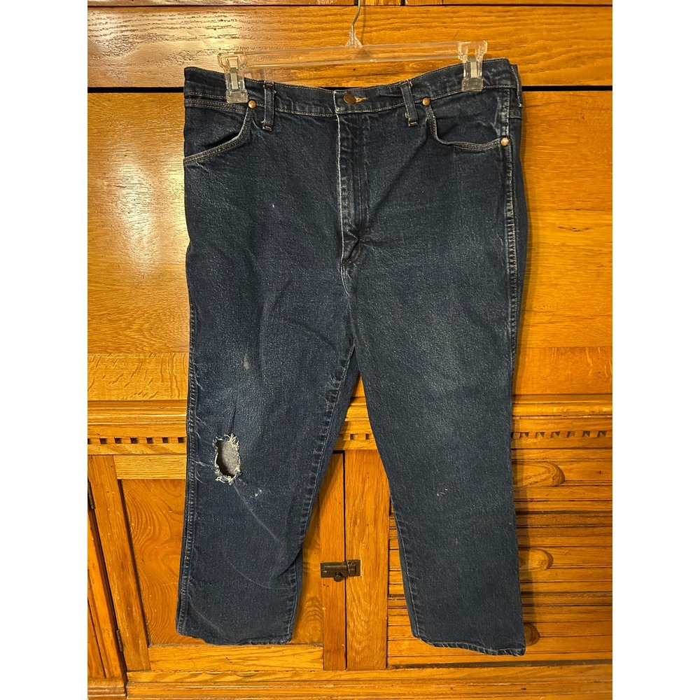 Wrangler Cowboy Cut 90s Grunge Slim Fit Jeans Dark Wash Mens 38x30 Distressed